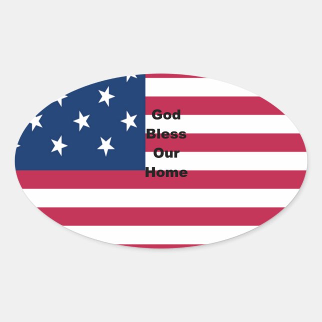 God Bless Our Zuhause: USA Flag Swirl Art Ovaler Aufkleber (Vorderseite)