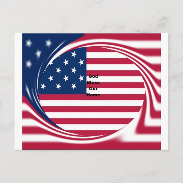 God Bless Our Zuhause: USA Flag Swirl Art Postkarte (Vorderseite)