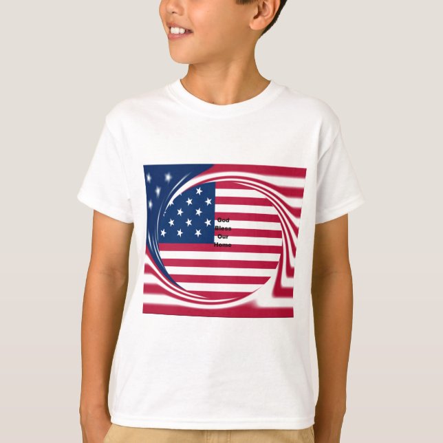 God Bless Our Zuhause: USA Flag Swirl Art T-Shirt (Vorderseite)