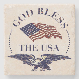 God Bless The USA - Flagge und Adler Vintage Steinuntersetzer