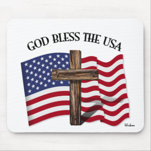 GOD BLESS THE USA mit robustem Kreuz & US-Flagge Mousepad