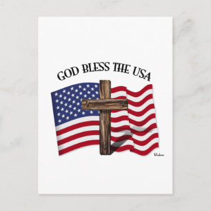GOD BLESS THE USA mit robustem Kreuz & US-Flagge Postkarte