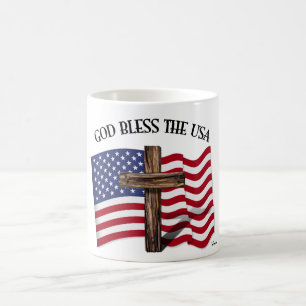 GOD BLESS THE USA mit robustem Kreuz & US-Flagge Tasse