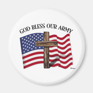 GOD BLESS UNUR ARMY mit robustem Kreuz und US-Flag Magnet