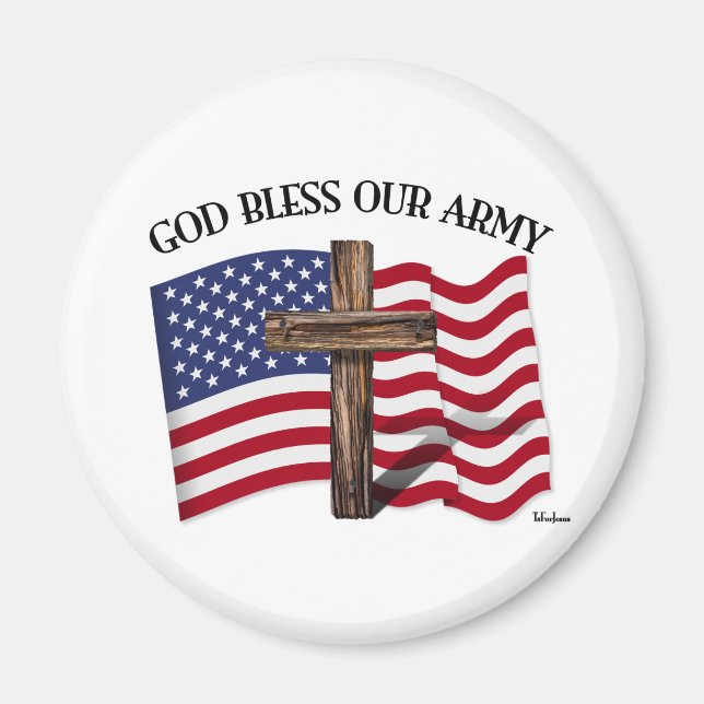 GOD BLESS UNUR ARMY mit robustem Kreuz und US-Flag Magnet (Vorne)