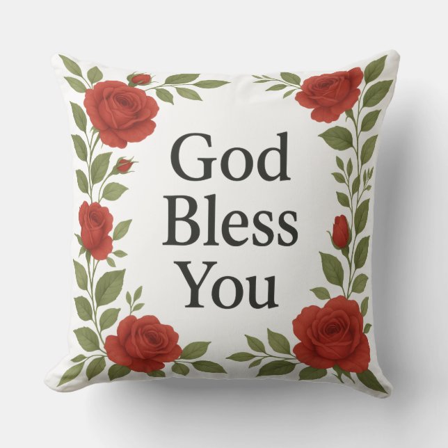 God Bless You Religious Rose Floral Kissen (Vorderseite)