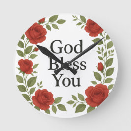 God Bless You Religious Rose Floral Runde Wanduhr