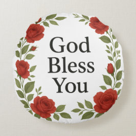 God Bless You Religious Rose Floral Rundes Kissen