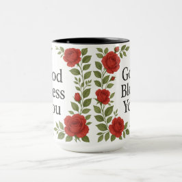 God Bless You Religious Rose Floral Tasse