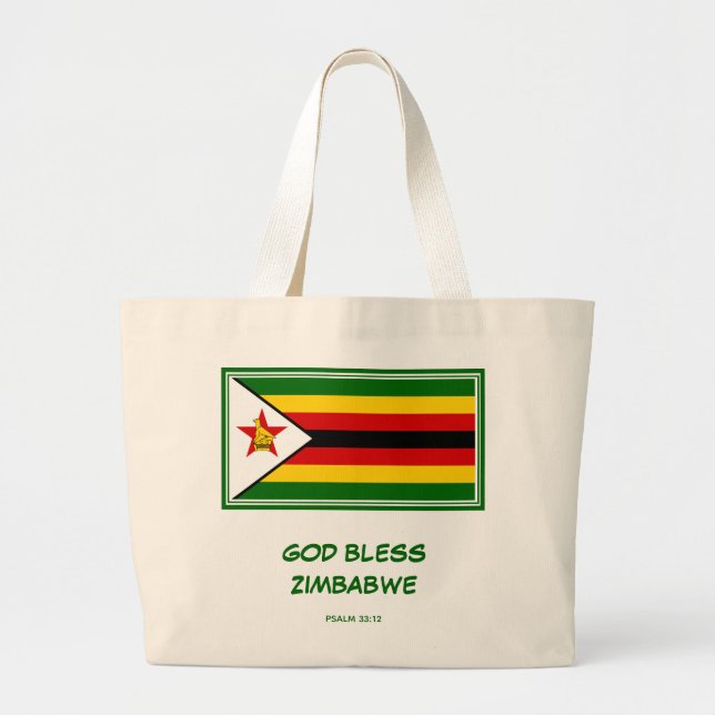 GOD BLESS ZIMBABWE Flag Jumbo Stoffbeutel (Vorne)