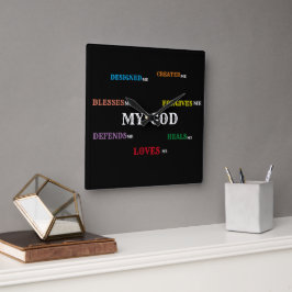 GOD ENTWICKELTE MIR CLOCK Collection. Quadratische Wanduhr