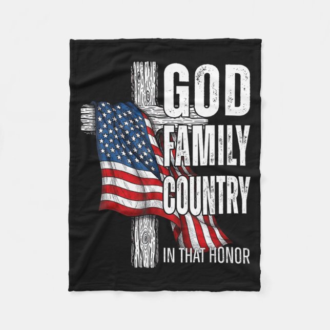 God Family Country American Flag Christian Patriot Fleecedecke (Vorderseite)