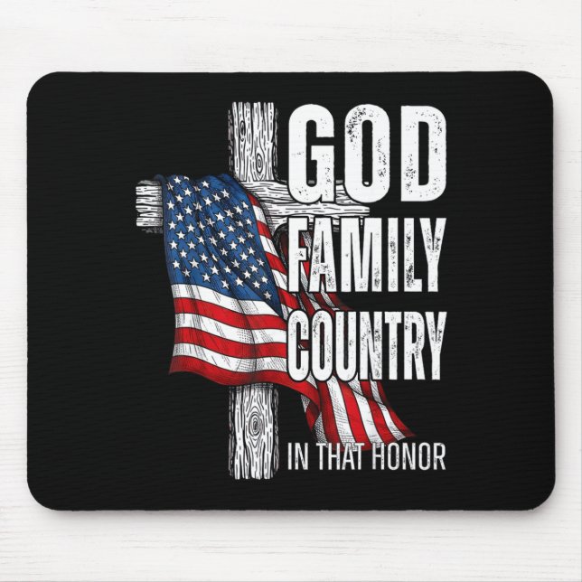 God Family Country American Flag Christian Patriot Mousepad (Vorne)