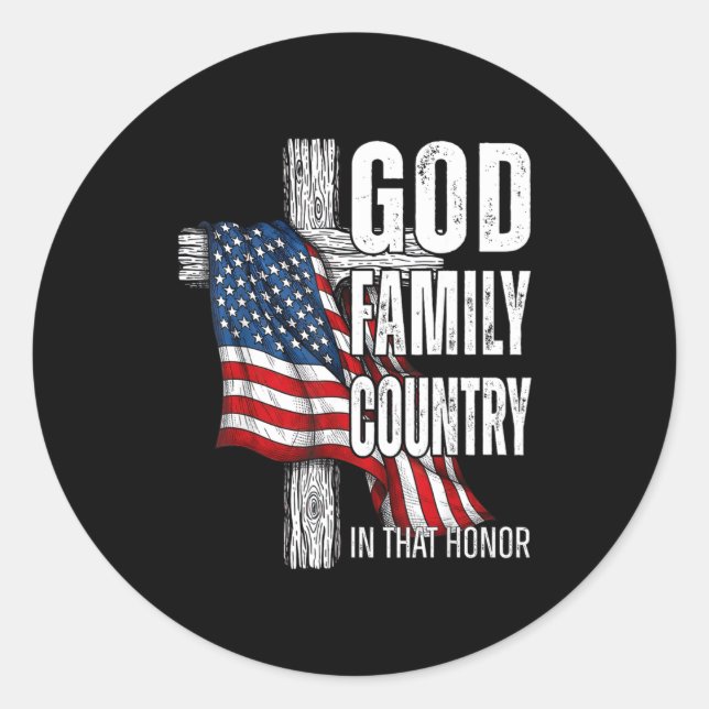 God Family Country American Flag Christian Patriot Runder Aufkleber (Vorderseite)
