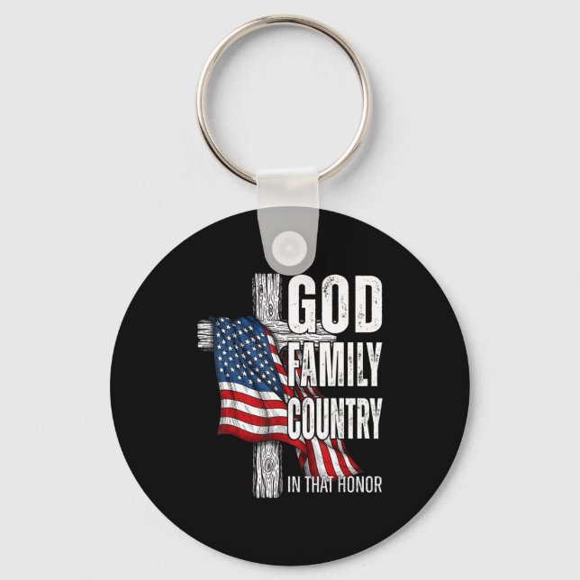 God Family Country American Flag Christian Patriot Schlüsselanhänger (Vorderseite)