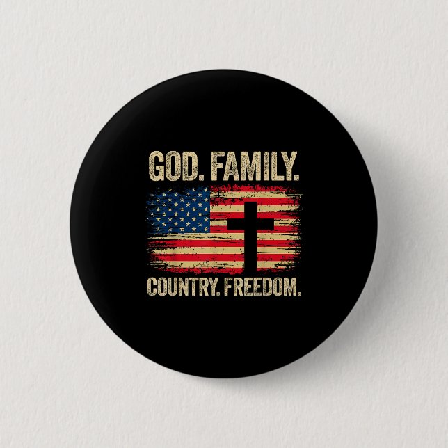 God Family Country Dom Usa Flag Cross  Button (Vorderseite)