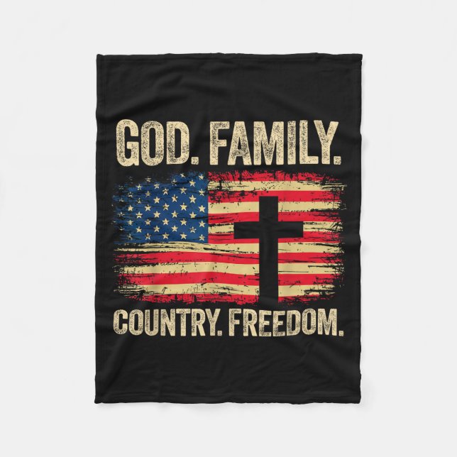 God Family Country Dom Usa Flag Cross  Fleecedecke (Vorderseite)