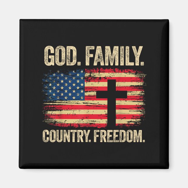 God Family Country Dom Usa Flag Cross  Magnet (Vorne)