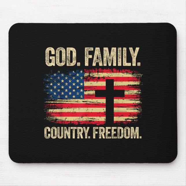 God Family Country Dom Usa Flag Cross  Mousepad (Vorne)