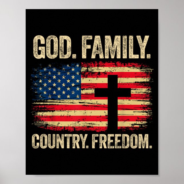 God Family Country Dom Usa Flag Cross  Poster (Vorne)