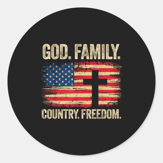 God Family Country Dom Usa Flag Cross  Runder Aufkleber (Vorderseite)