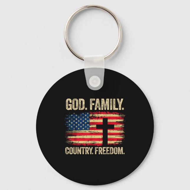 God Family Country Dom Usa Flag Cross  Schlüsselanhänger (Vorderseite)