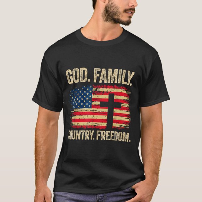 God Family Country Dom Usa Flag Cross  T-Shirt (Vorderseite)