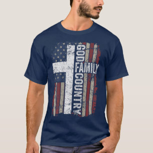 God Family Country Patriotic Christlich Cross USA T-Shirt