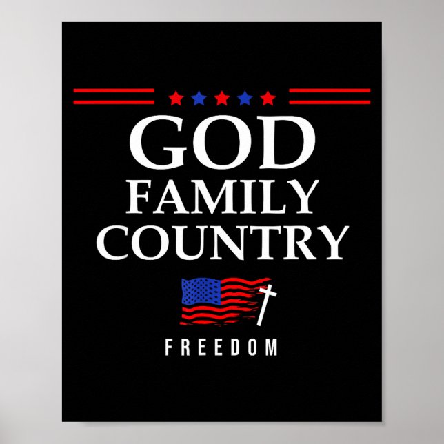 God Family Country Us Flag Christian Saying Dom Je Poster (Vorne)