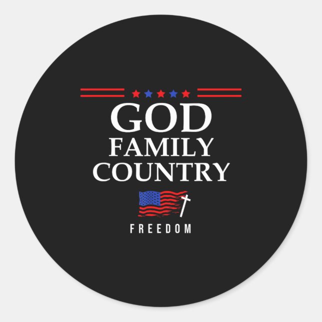God Family Country Us Flag Christian Saying Dom Je Runder Aufkleber (Vorderseite)