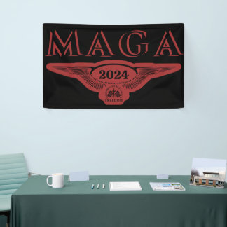 GOD FAMILY LAND EAGLE WINGS TRUMP 2024 MAGA BANNER