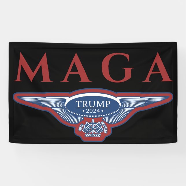 GOD FAMILY LAND EAGLE WINGS TRUMP 2024 MAGA BANNER (Horizontal)