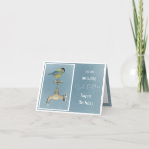 God father birthday card - watercolour bird karte