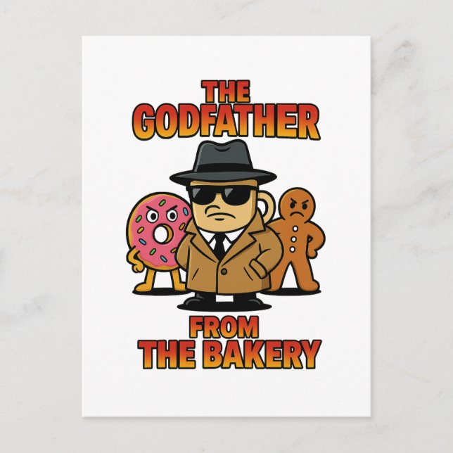 God Father from Bakery - Cartoon Coffee & Donuts Postkarte (Vorderseite)