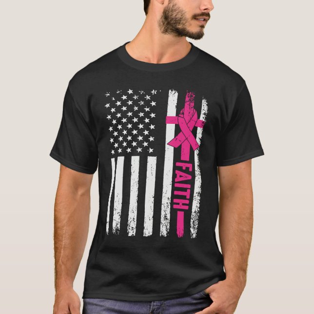 God Fearing Patriotic Pink Ribbon Faith American F T-Shirt (Vorderseite)