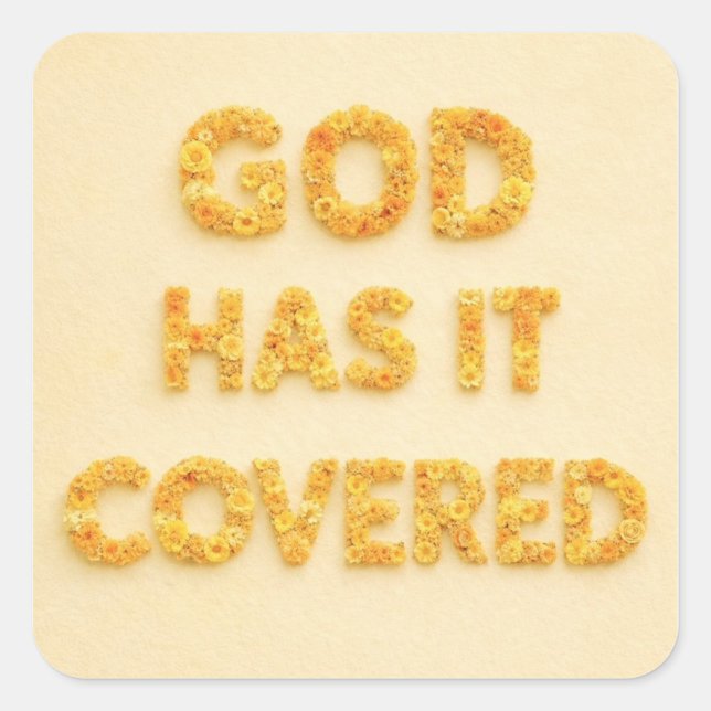 God has it covered yellow flowers Christian faith Quadratischer Aufkleber (Vorderseite)