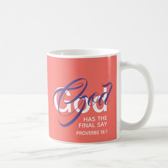 GOD HAT DIE LETZTE SAY Monogram Scripture Coral Kaffeetasse (Rechts)