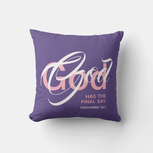 GOD HAT DIE LETZTE SAY Monogram Scripture Lila Kissen (Vorderseite)