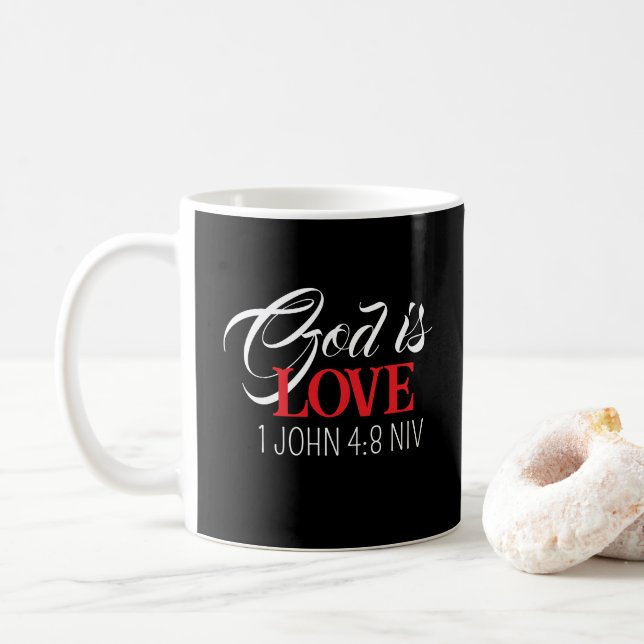 God is Love Black and Red Bible Verse God's Word Kaffeetasse (Mit Donut)