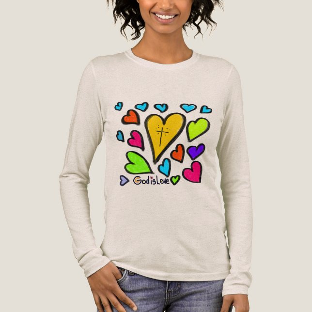 God is Love with Hearts Tri-Blend Shirt (Vorderseite)