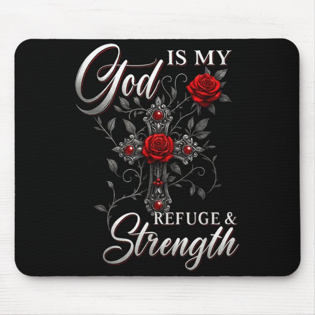 God Is My Refuge And Strength Rose Cross Faith  Mousepad (Vorne)