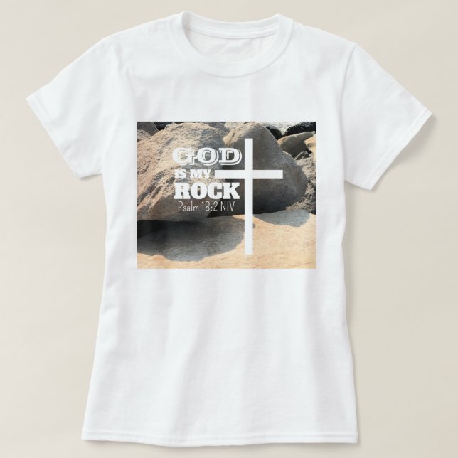 God is My Rock Bible Verse White Cross Christian T-Shirt (Design vorne)