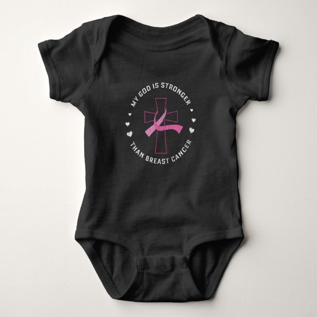 God Is Stronger Breast Cancer Awareness Christian Baby Strampler (Vorderseite)