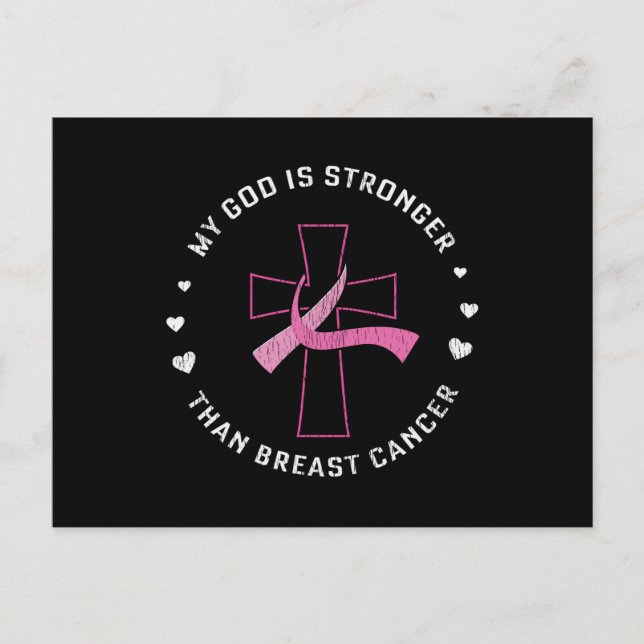 God Is Stronger Breast Cancer Awareness Christian Postkarte (Vorderseite)