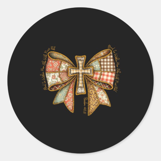 God Is Within Her She Will Not Fall Coquette Bow C Runder Aufkleber (Vorderseite)