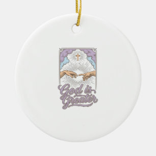 God ist größer Christliches Vintage-Gravur-Shirt_1 Keramik Ornament