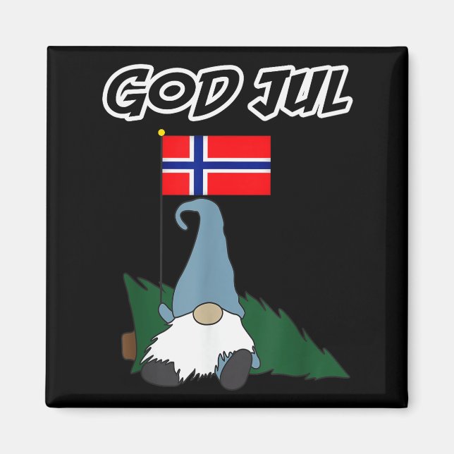 God Jul Norwegian Gnome Merry Christmas Norway Tee Magnet (Vorne)