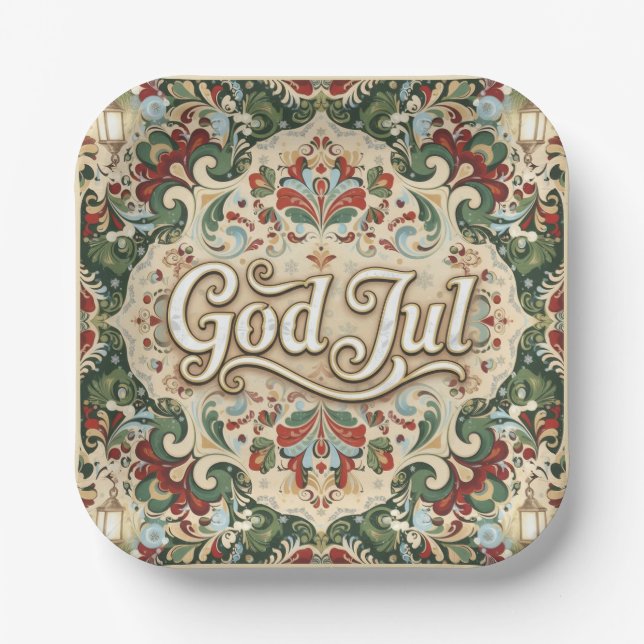 God Jul Norwegian Norway Christmas Paper Cups Pappteller (Vorderseite)