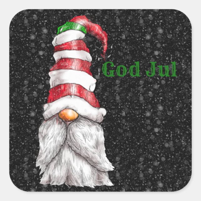 God Jul Red Gnome Square Sticker (Vorderseite)