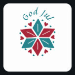 God Jul Scandinavian Christmas Star Blue und Red Quadratischer Aufkleber<br><div class="desc">Eine Auswahl skandinavischer Motive auf weißem Hintergrund</div>